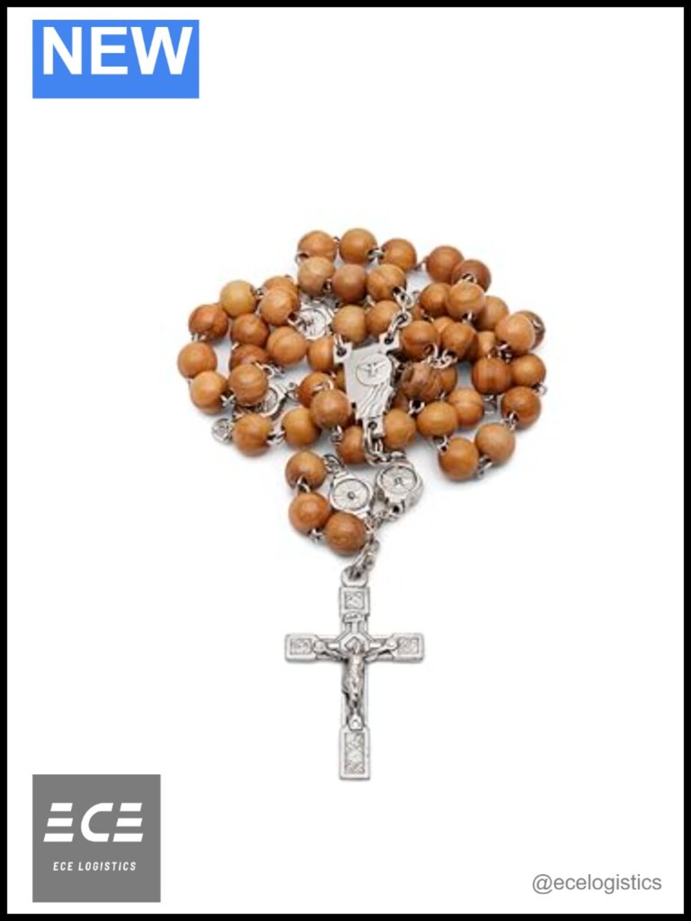Olive Wood Rosary Beads Necklace Holy Spirit Medal Handmade Catholic Gift